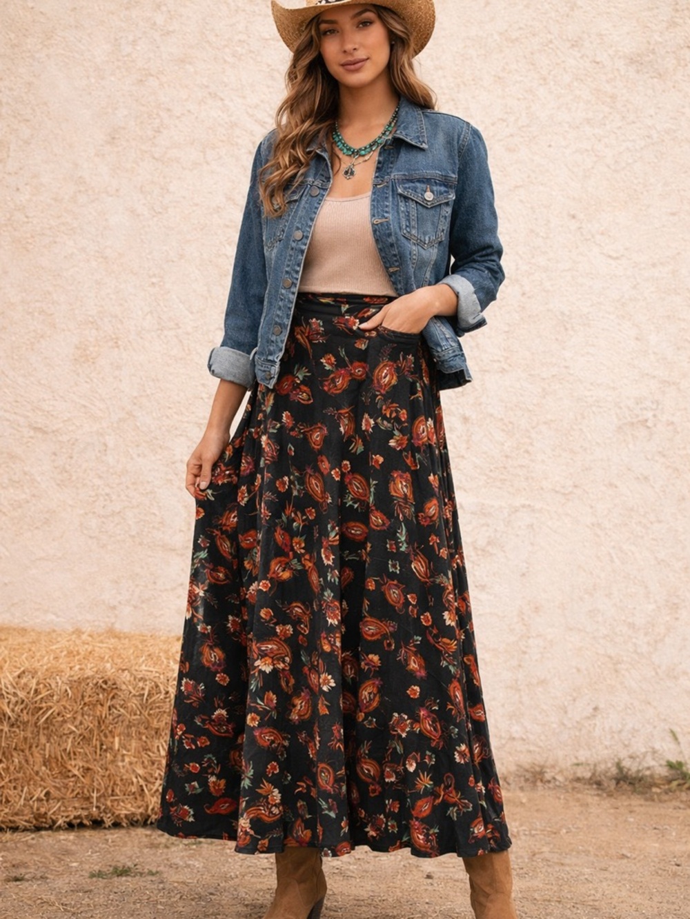 Boho Paisley Maxi Cowgirl Skirt Western Prairie Festival S Country Concert NWT